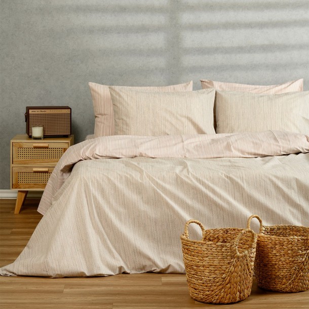 Σετ Σεντόνια Polycotton Υπέρδιπλα Με Λάστιχο 160x200+32εκ. Nika Ecru-Beige Casual Line Melinen 20004728