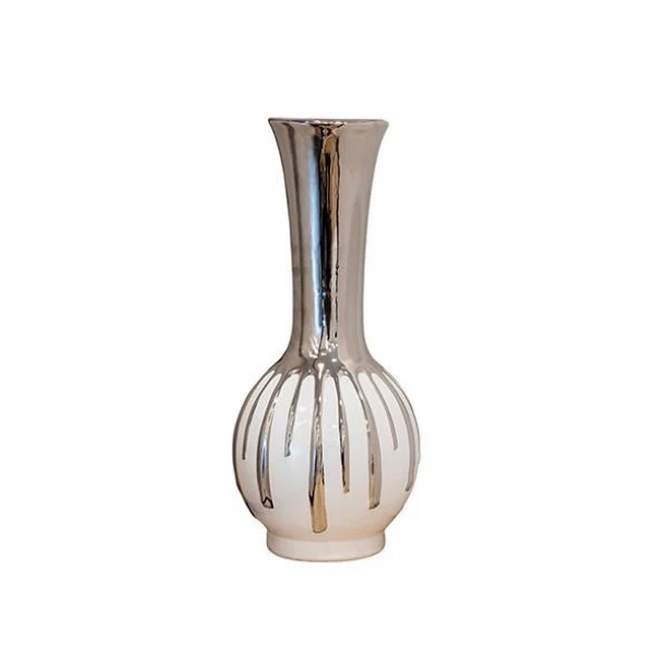 Βάζο Κεραμικό Λευκό-Ασημί 16,5x16,5x33,5εκ. ESTHETI 819-01504