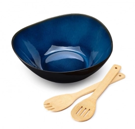 Σαλατιέρα Πορσελάνης Indigo Blue Με Σετ Κουτάλες Bamboo CRYSPO TRIO 26.000.935