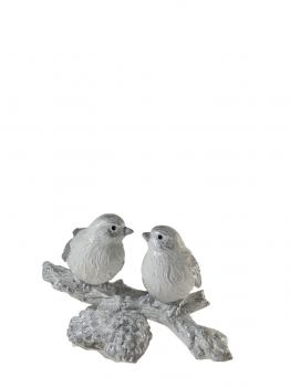 Διακοσμητικό Επιτραπέζιο Κλαδί Με Πουλάκια Polyester Ασημί-Λευκό 15x10x10,5εκ. Zen Collection 25.42.51977