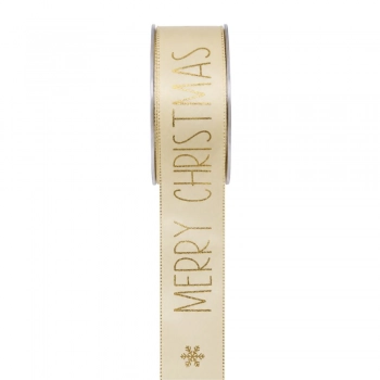 Χριστουγεννιάτικη Κορδέλα Merry Christmas 4εκ.-15μ. Κρεμ-Χρυσή iliadis 20583