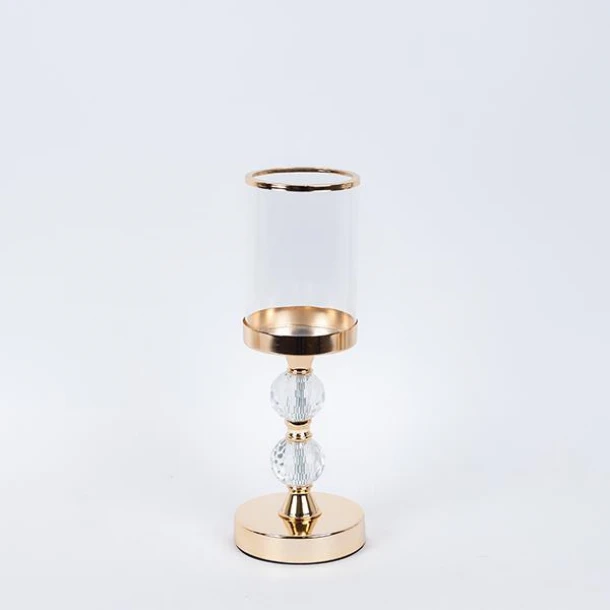 Κηροπήγιο Γυάλινο-Μεταλλικό Χρυσό-Διάφανο 12x34.5εκ. ESTHETI 752-24100