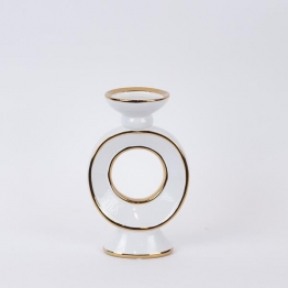 Κηροπήγιο Κεραμικό Λευκό-Χρυσό 15,3x10x25,5εκ. ESTHETI 752-25056