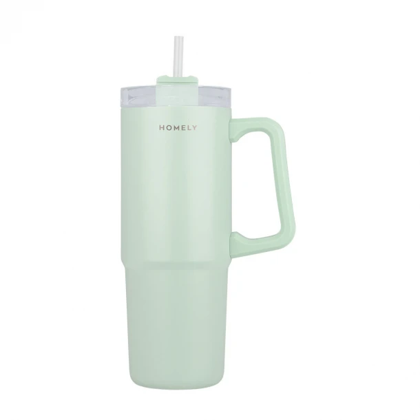 Θερμός Ανοξείδωτος Straw Tumbler 14x8,8x22,5εκ.-900ml Homely Seafoam Estia 01-34559