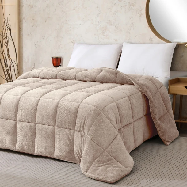 Κουβερτοπάπλωμα Flannel-Sherpa Υπέρδιπλο 220x240εκ. Shelby Beige Melinen 20001439
