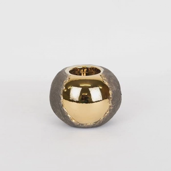 Κηροπήγιο Κεραμικό Καφέ-Χρυσό 10,5x10,5x7,5εκ. ESTHETI 752-25043