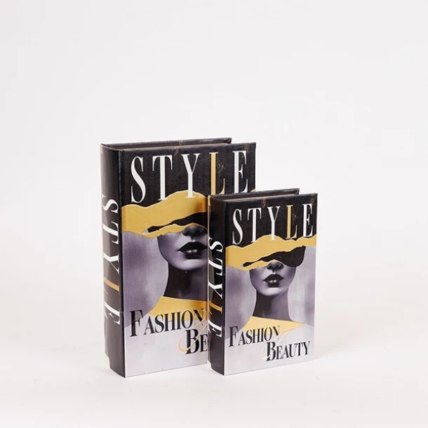 Διακοσμητικό Κουτί Βιβλίο Σετ 2τμχ Ξύλινο Μπλε-Μαύρο-Χρυσό 18x7x27εκ. ESTHETI 819-00286