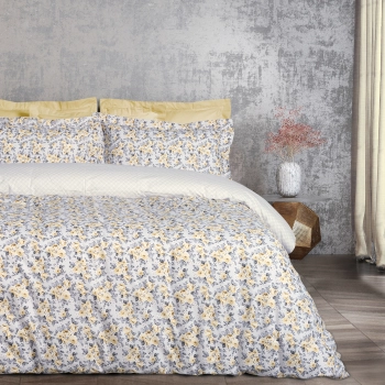 Σετ Παπλωματοθήκη Βαμβακερή Μονή 160x240εκ. Happy 9650 Γκρι-Ιβουάρ Das Home