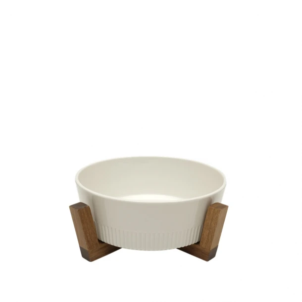 Σαλατιέρα-Πυρίμαχο Πορσελάνης-Ξύλινη Ακακίας Λευκό-Natural 23x23x8εκ. ESPIEL YUB103
