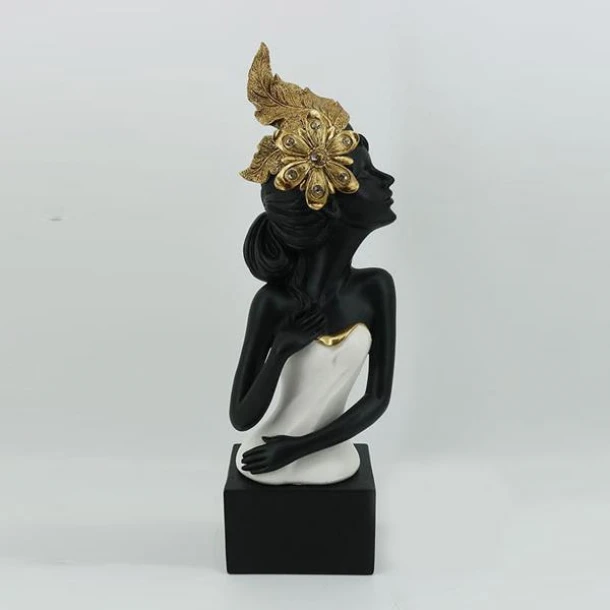 Διακοσμητική Επιτραπέζια Γυναικεία Φιγούρα Polyresin Χρυσή-Λευκή-Μαύρη 11,5x8,5x35εκ. ESTHETI 752-27193