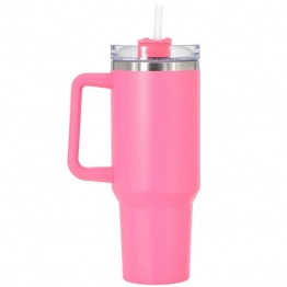 Ποτήρι Θερμός Γίγας 1200ml Ανοξείδωτο Ατσάλι Ροζ Με Λαβή & Καλαμάκι Homie 80-2167