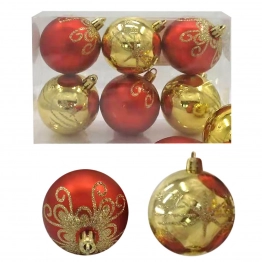 Σετ Μπάλες 6τμχ Κόκκινες-Χρυσές Ντεκόρ Δ6εκ. Xmas fest 93-2823