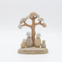 Διακοσμητικό Επιτραπέζιο Με Οικογένεια Γύρω Από Δέντρο Polyresin Natural-Γκρι 11x4,5x14,5εκ. ESTHETI 819-00790