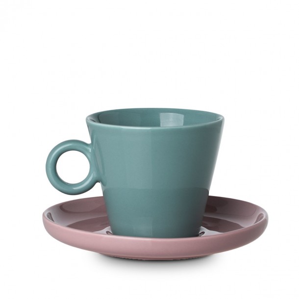 Φλυτζάνι Cappuccino New Bone Cream 200ml Τυρκουάζ-Ροζ Estia 07-35495