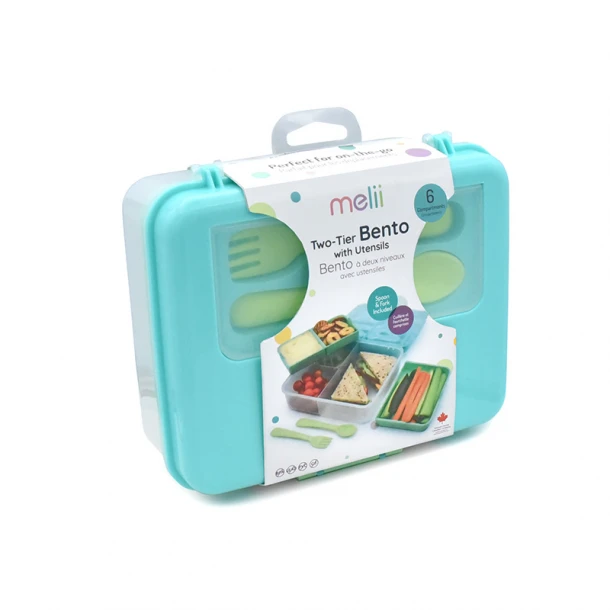 Φαγητοδοχείο 2 Ορόφων Με Έως 6 Χωρίσματα Bento Lime-Mint-Blue 20x15x8εκ. Melii MEL21510