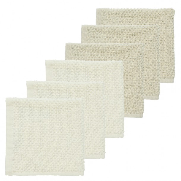 Σετ 6τμχ Λαβέτα Βαμβακερή 30x30εκ. Popcorn Natural/Soft Sand Meyco MEY-167.205.CN.02.M6