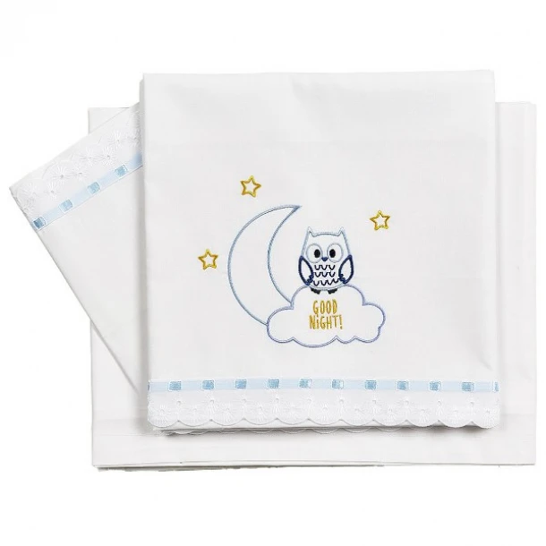 Σετ Σεντόνια Βαμβακερά Κούνιας 120x180εκ. Owl Σιέλ 26062