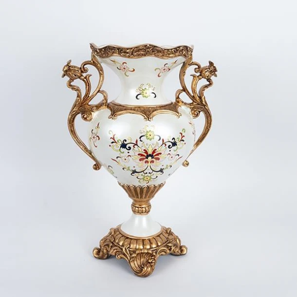 Βάζο Πορσελάνης-Polyresin Λευκό-Χρυσό 31x19x45εκ. ESTHETI 752-21010