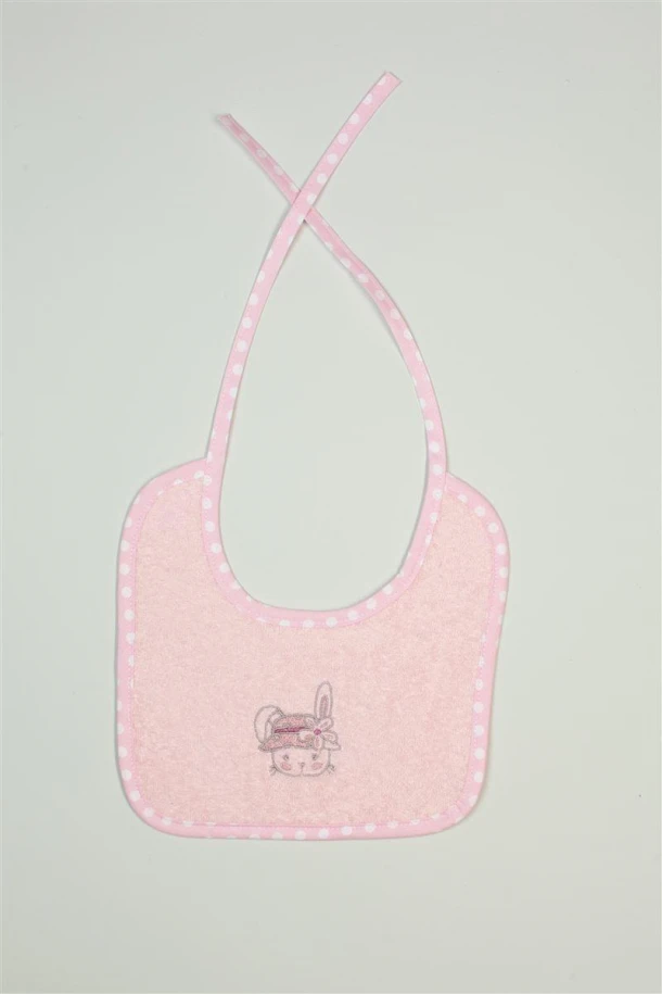 Σαλιάρα Βαμβακερή Με Κέντημα Rabbit Girl 146 25x25εκ. Ροζ DimCol