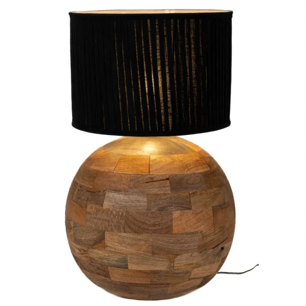 Φωτιστικό Επιτραπέζιο Με Βάση Από Ξύλο Mango Και Μαύρο Καπέλο Φ40εκ./Φ45x71εκ. iliadis 92080