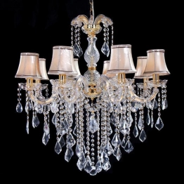 Πολυέλαιος Οροφής Με 8 Λάμπες Και Καπέλα Γυάλινος-Μεταλλικός Χρυσός-Διάφανος 69x84εκ. ESTHETI 757-12030