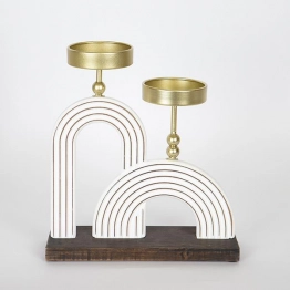 Κηροπήγιο 2 Θέσεων Ξύλινο-Μεταλλικό Λευκό-Χρυσό 23,5x8x26εκ. ESTHETI 752-23014