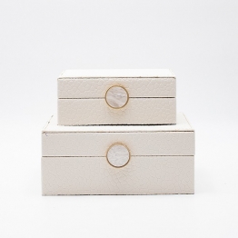 Διακοσμητικό Κουτί Σετ 2τμχ Ξύλινο-Pu Λευκό 20x16x8εκ.-16x11x6εκ. ESTHETI 819-00326