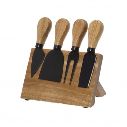 Σετ 5τμχ Μαχαίρια Τυριών & Ξύλινη Βάση Ακακίας 15x10εκ. Soul Kitchen CRYSPO TRIO 01.00.512