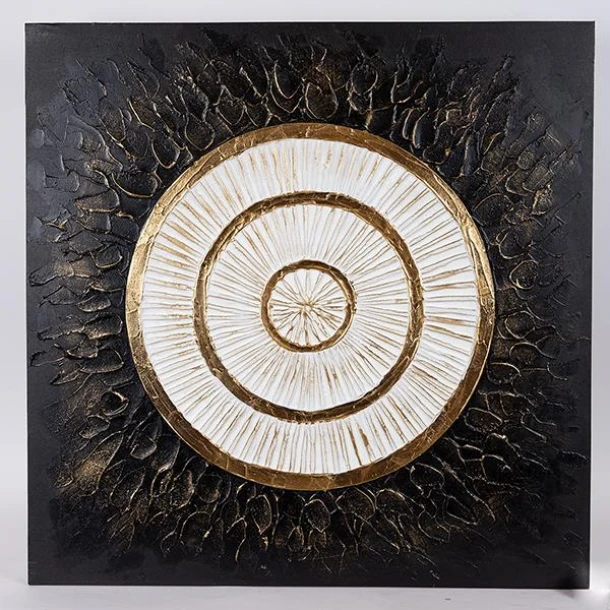 Πίνακας Καμβάς Κύκλος Χρυσός-Μαύρος-Λευκός 80x3x80εκ. ESTHETI 755-12211