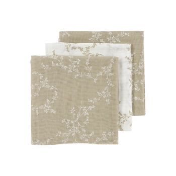 Σετ 3τμχ Απορροφητική Λαβέτα-Μουσελίνα Βαμβακερή Branches Sand 30x30εκ. Meyco MEY-457068