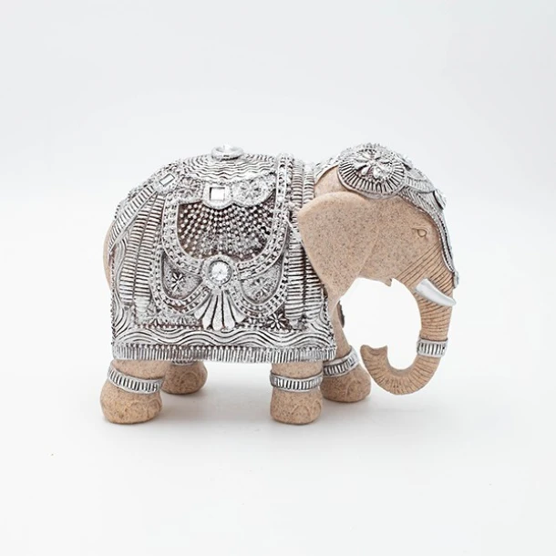 Διακοσμητικός Επιτραπέζιος Ελέφαντας Polyresin-Σιδερένιος Κρεμ-Ασημί 20x10x15,5εκ. ESTHETI 819-00880
