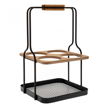 Μπουκαλοθήκη 4 Θέσεων Μεταλλική-Ξύλινη Μαύρη 25,5x24x40εκ. iliadis 88189