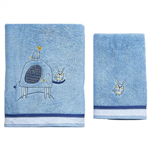 Σετ Πετσέτες 2τμχ Μπεμπέ Βαμβακερές Elephant Σιέλ 59022