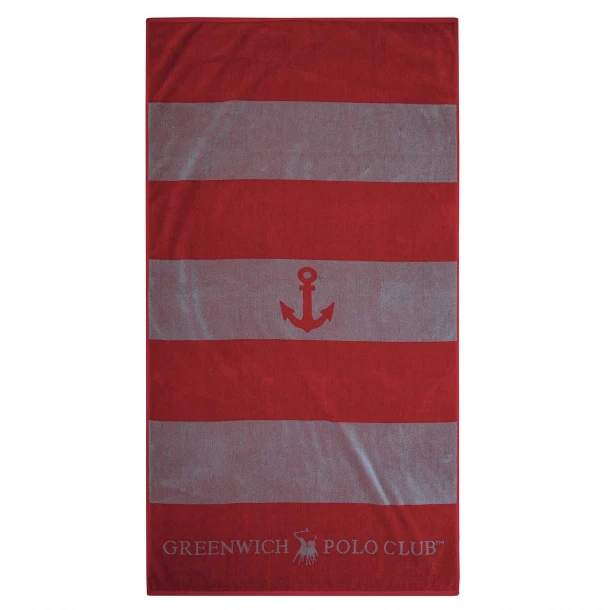 Πετσέτα Θαλάσσης Βαμβακερή 90x170εκ. Essential 3788 Γκρι-Κόκκινη Greenwich Polo Club
