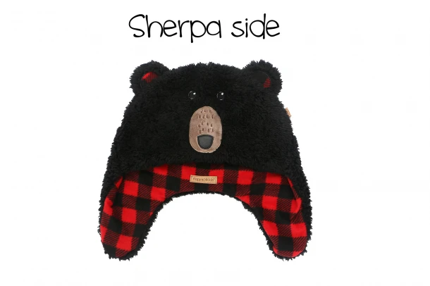 Σκουφάκι 2 Όψεων Fleece-Sherpa 2-4 Έτων Black Bear-Aviator FlapJackKids FJKWS709M
