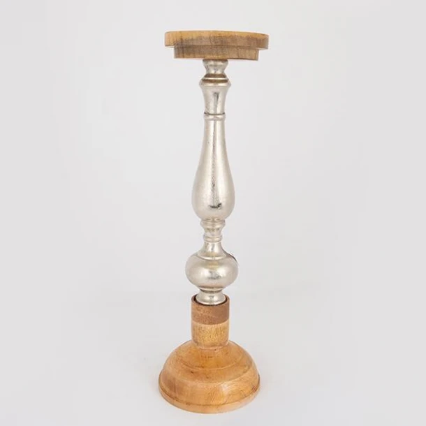 Κηροπήγιο Ξύλινο-Μεταλλικό Ασημί-Natural 15x51εκ. ESTHETI 752-23027