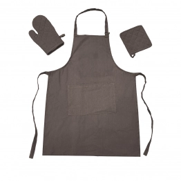 Σετ 3τμχ Ποδιά & Πιάστρα Με Γάντι Βαμβακερά Zoe Brown-Grey Melinen 20005241