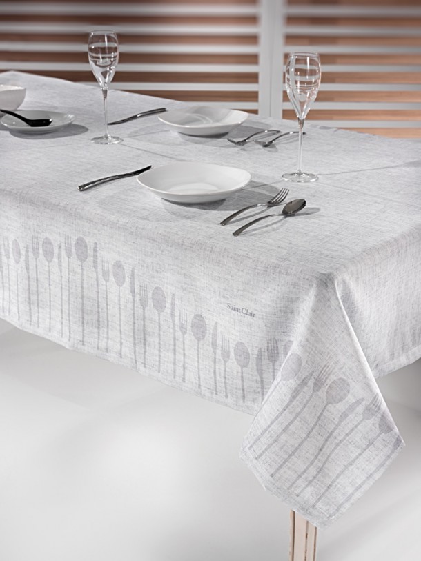 Τραπεζομάντηλο Αλέκιαστο Polyester 1007 Silver 145x145εκ. Saint Clair
