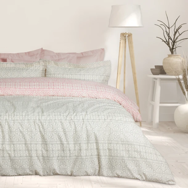 Σετ Σεντόνια Βαμβακερά King 260x280εκ. Happy 9674 Γκρι-Ροζ Das Home