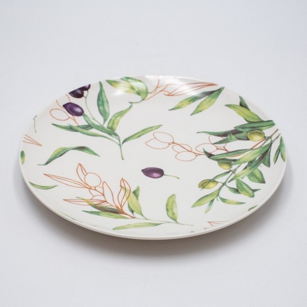 Πιάτο Φρούτου Πορσελάνης Λευκό-Πράσινο Με Κλαδιά Ελιάς 20εκ. ESTHETI 820-00011