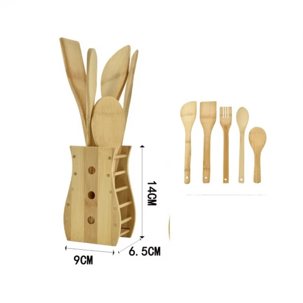Σετ 5τμχ Εργαλεία Μαγειρικής Ξύλινα & Βάση 31εκ. Natural 2411258