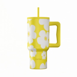 Θερμός Ανοξείδωτος Straw Tumbler XL 14,5x10x22,8εκ.-900ml Yellow Daisy Save The Aegean Estia 01-41625