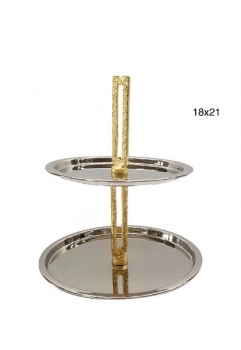 Ορντερβιέρα 2 Όροφη Ανοξείδωτη Αλουμινίου Ασημί-Χρυσή Φ18x21εκ. Capolavoro 21.000.1015