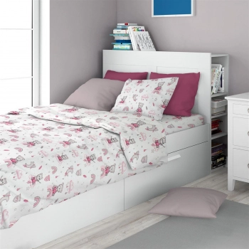 Σετ Σεντόνια 3τμχ Βαμβακερά Μονά 160x240εκ. Cloudy Bear 582 White-Pink Dimcol