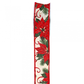 Χριστουγεννιάτικη Κορδέλα Poinsettia 4,3εκ.-9μ. Κόκκινη-Πράσινη iliadis 11242
