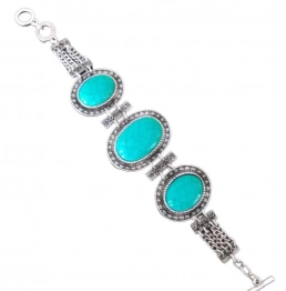 Βραχιόλι Μεταλλικό Με Πέτρες Τυρκουάζ 23εκ. 19958-21