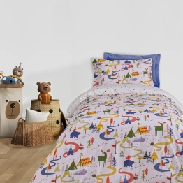 Σετ Σεντόνια Polycotton Μονά 170x260εκ. Kid Line 4927 Μπλε-Πράσινο-Λευκό Das Kids