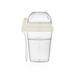 Μπωλ-Δοχείο Φορητό 2 Θέσεων Γιαουρτιού/Σαλάτας/Φρούτων Με Κουτάλι Ιβουάρ 600ml & 200ml Veltihome Allset 46-80122