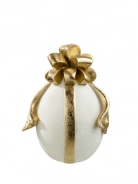 Διακοσμητικό Πασχαλινό Αυγό Με Φιόγκο Polyester Λευκό-Χρυσό 11,5x13x17,8εκ. Zen Collection 26.6.52443
