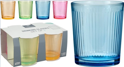 Σετ 4τμχ Ποτήρια Νερού Γυάλινα 360ml-8,5x9,7εκ. Χρωματιστά Ριγέ YE5000720
